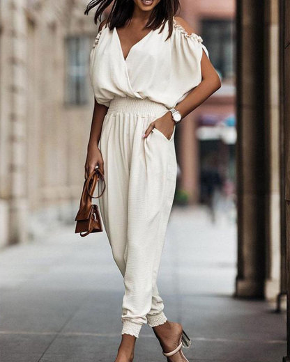 Vibecurve® One Piece Jumpsuit with Cold Shoulder & Side Pockets