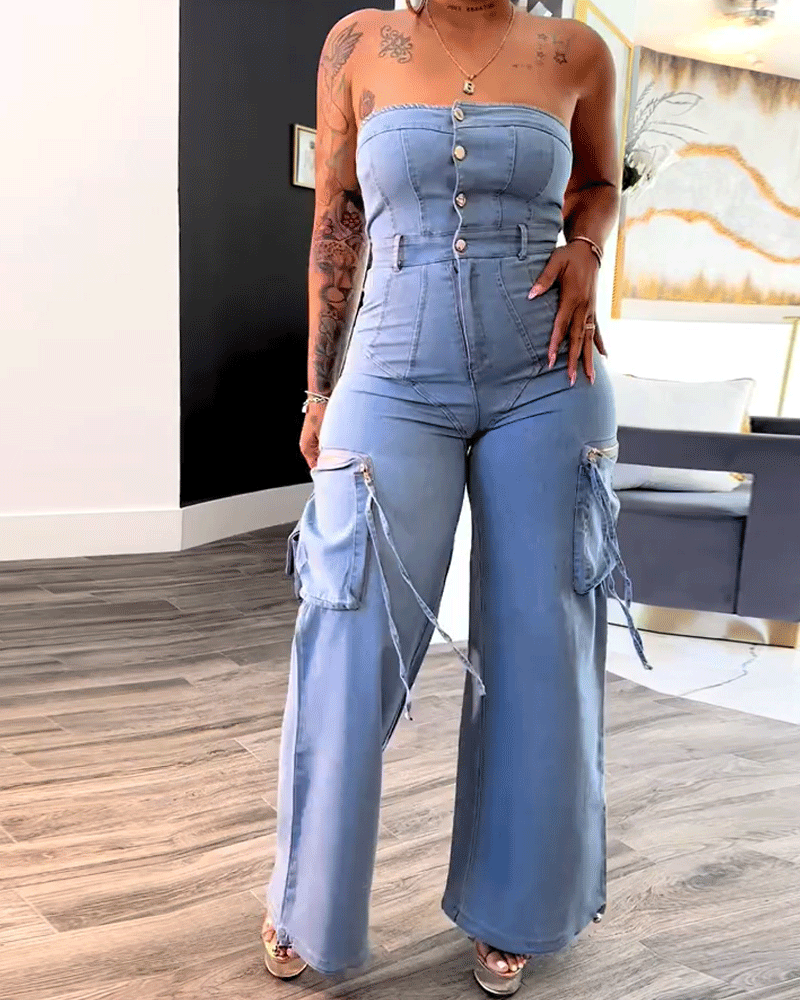 Vibecurve®Cargo Fashionable Denim Jumpsuit