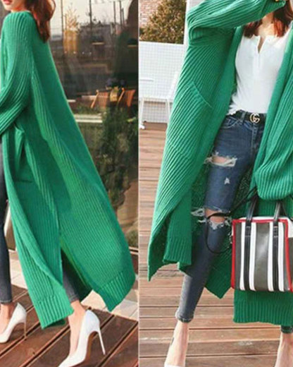 Vibecurve® Solid Drop Shoulder Long Cardigan