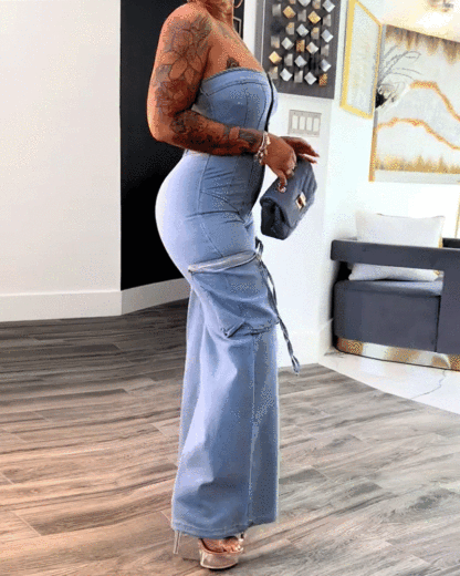 Vibecurve®Cargo Fashionable Denim Jumpsuit