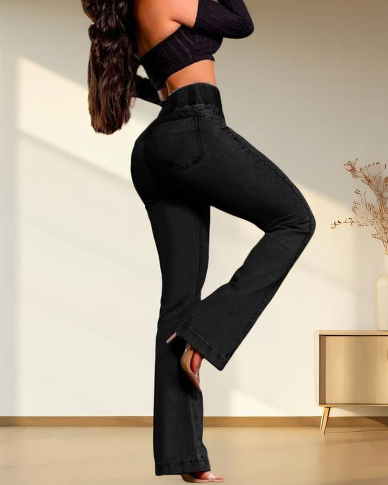 Vibecurve® Elastic Waist High Waist Stretch Tights Slightly Flared Hip Lift Denim