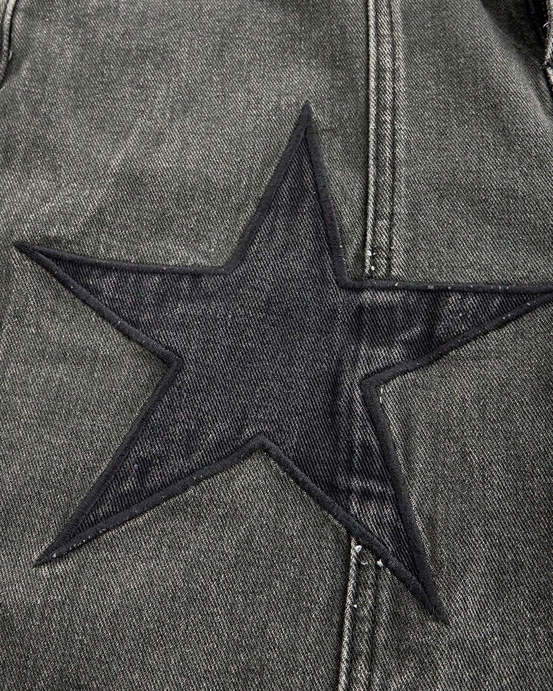 Vibecurve® Grunge Punk Unisex Punk Street Style Star Design 3D Pocket Distressed Washed Denim Bermuda Shorts