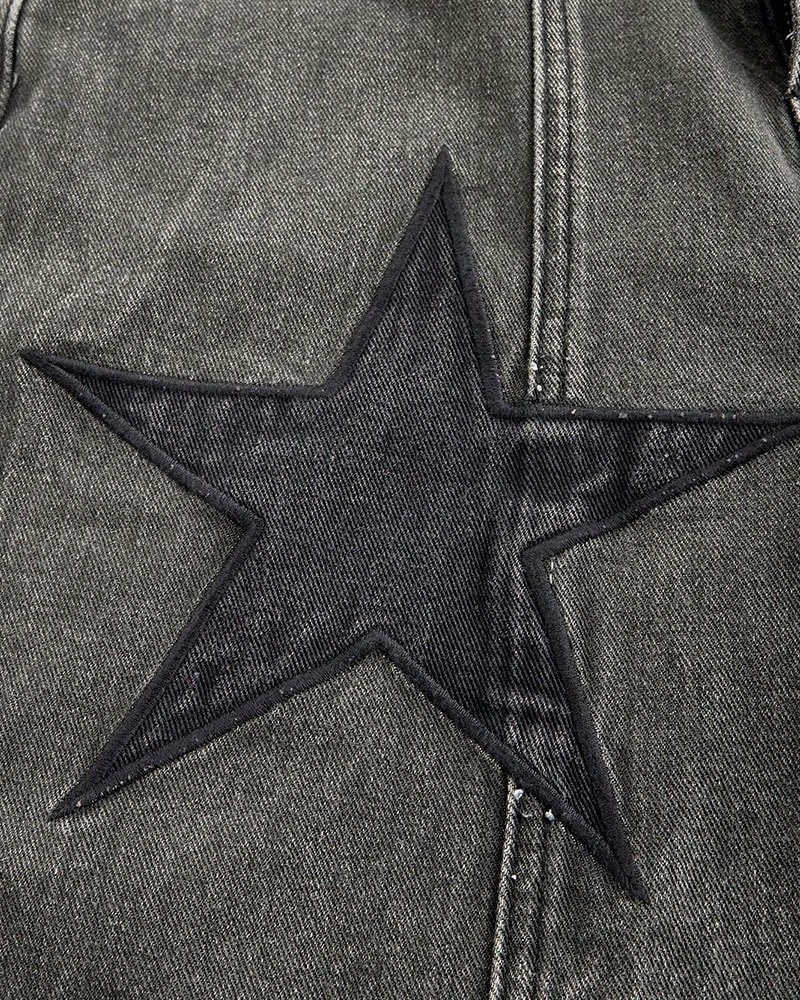 Vibecurve® Grunge Punk Unisex Punk Street Style Star Design 3D Pocket Distressed Washed Denim Bermuda Shorts