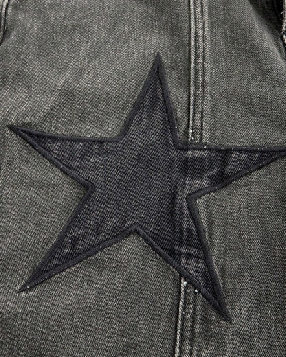 Vibecurve® Grunge Punk Unisex Punk Street Style Star Design 3D Pocket Distressed Washed Denim Bermuda Shorts