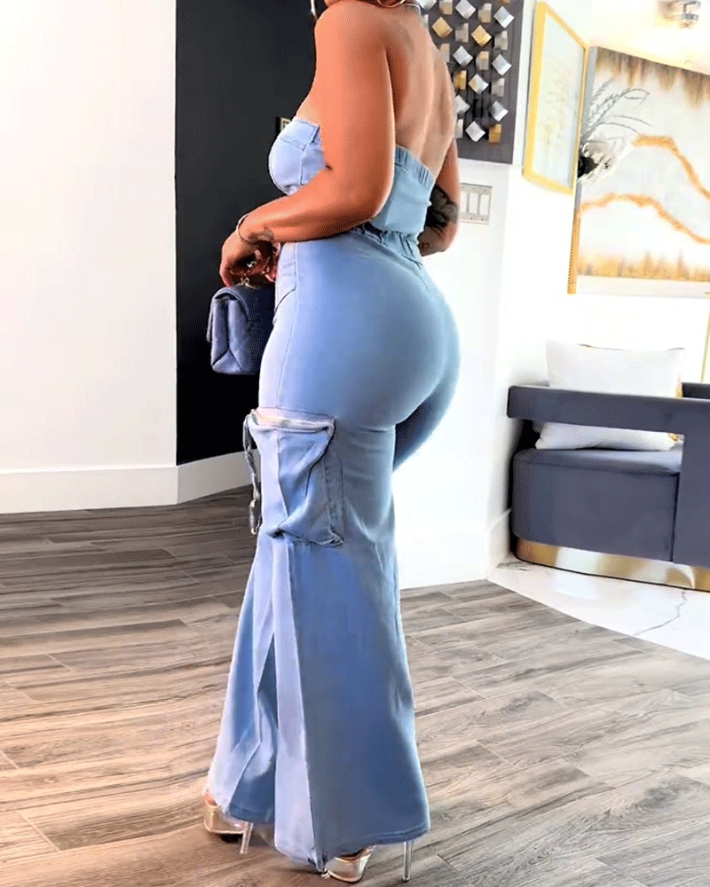 Vibecurve®Cargo Fashionable Denim Jumpsuit