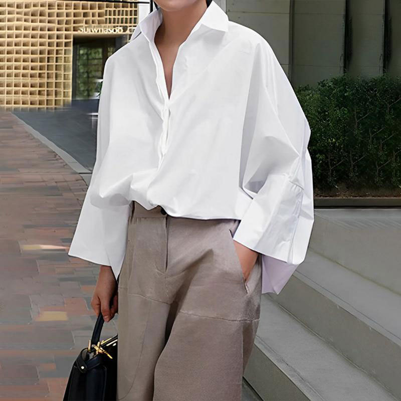 Vibecurve® Long-Sleeved Loose Solid Color Lapel Shirt Tops