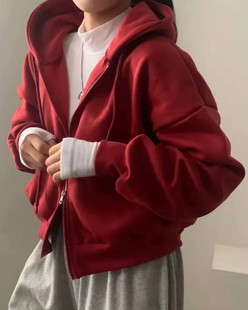 Vibecurve® Versatile Hooded Double Zipper Design Loose Casual Long Sve ort Sweatirt