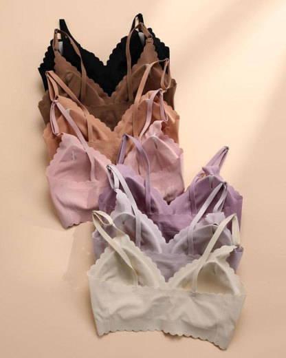 Vibecurve® Women's Solid Scallop Trim Wireless Push Up Seamless Bra