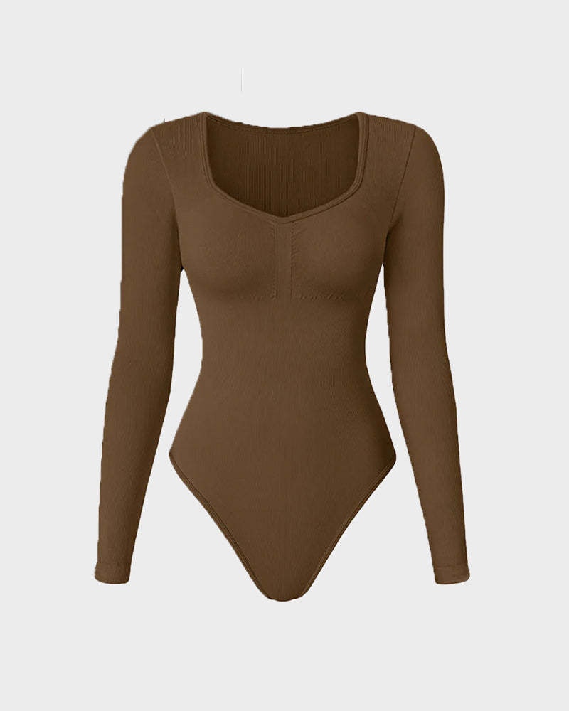 Vibecurve® Seamless Long Sleeve V-Neck Sculpting Bodysuit