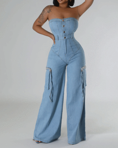Vibecurve®Cargo Fashionable Denim Jumpsuit