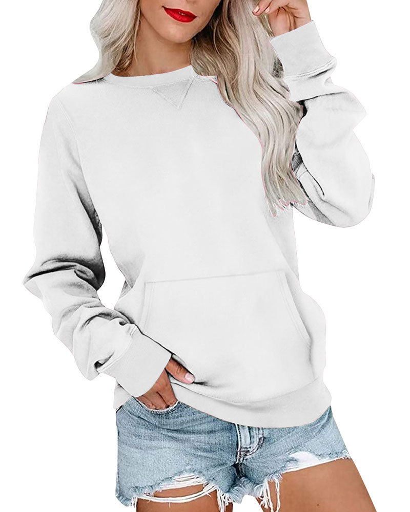 Vibecurve® Women's Crewneck Hoodless Sweatshirt With Kangaroo Pocket