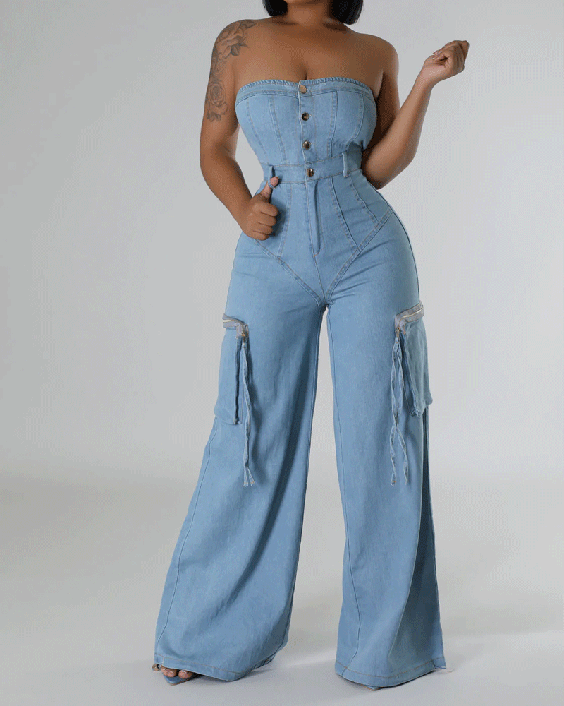 Vibecurve®Cargo Fashionable Denim Jumpsuit