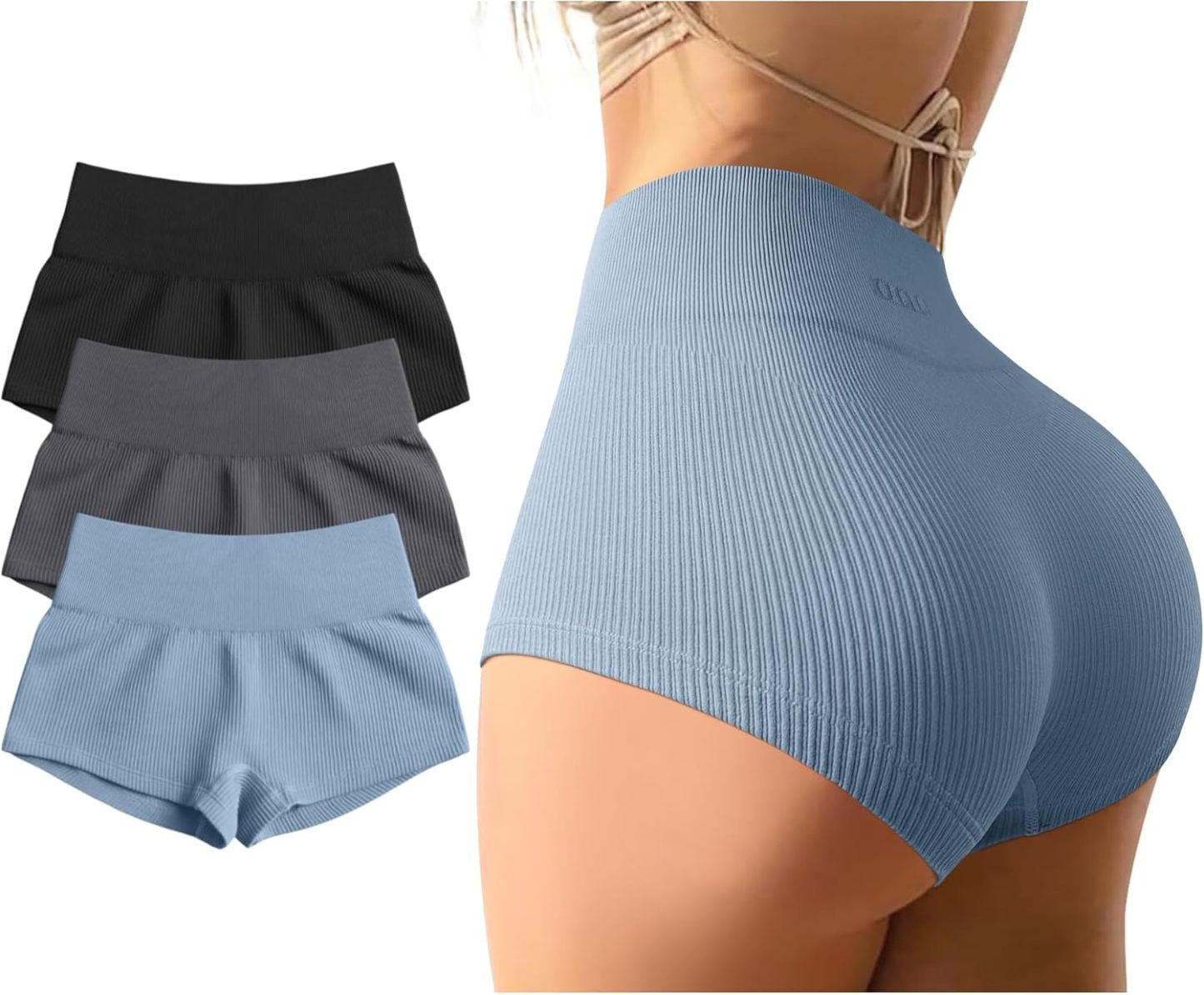 Women 3 Piece Yoga Shorts Sexy High Waist Booty Stretch Workout Exercise Hot Shorts