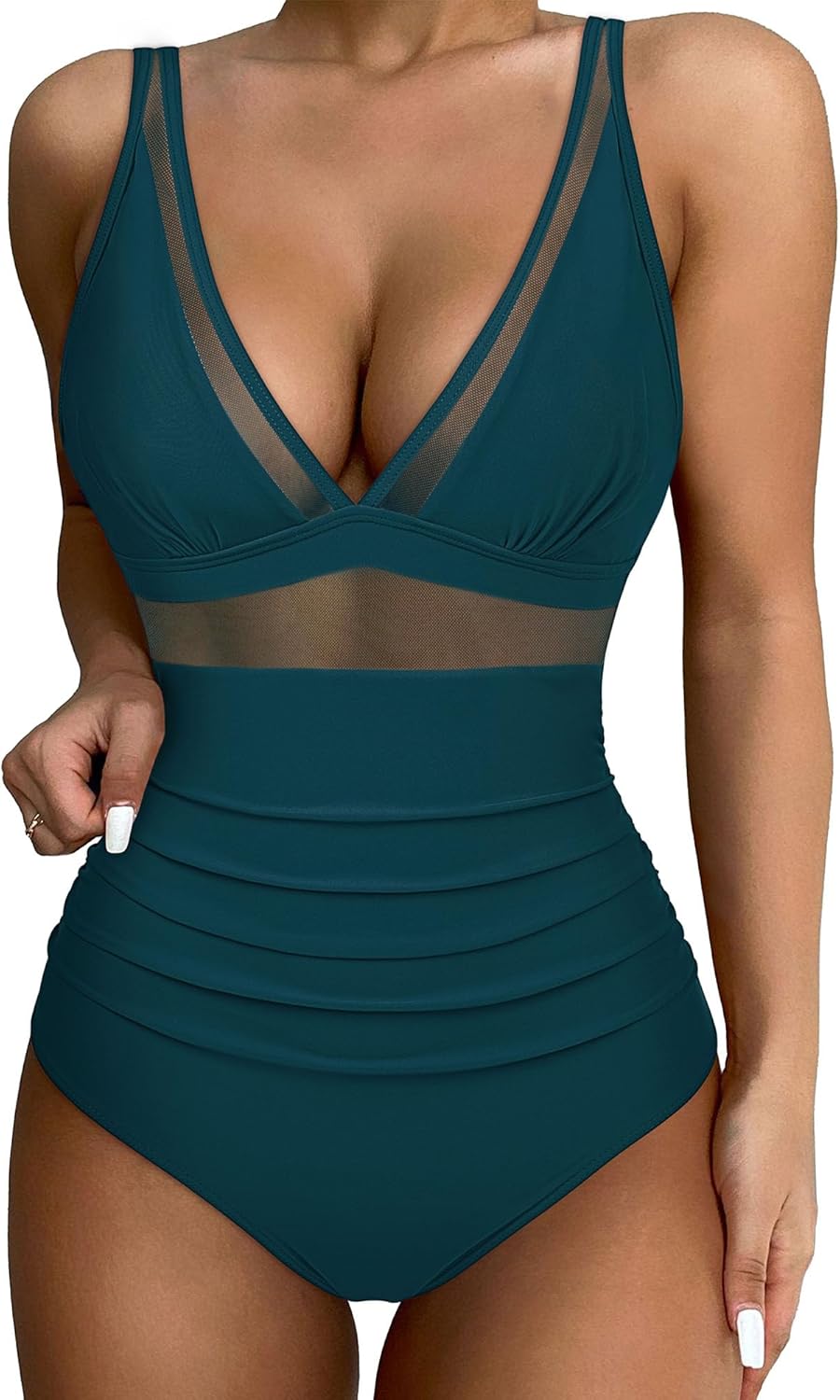 SUUKSESS Women Sexy Mesh Tummy Control Swimsuit Push Up High Waisted Bathing Suit