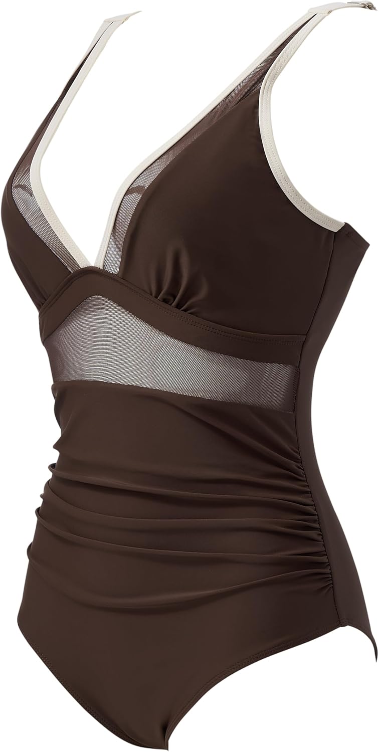 SUUKSESS Women Sexy Mesh Tummy Control Swimsuit Push Up High Waisted Bathing Suit