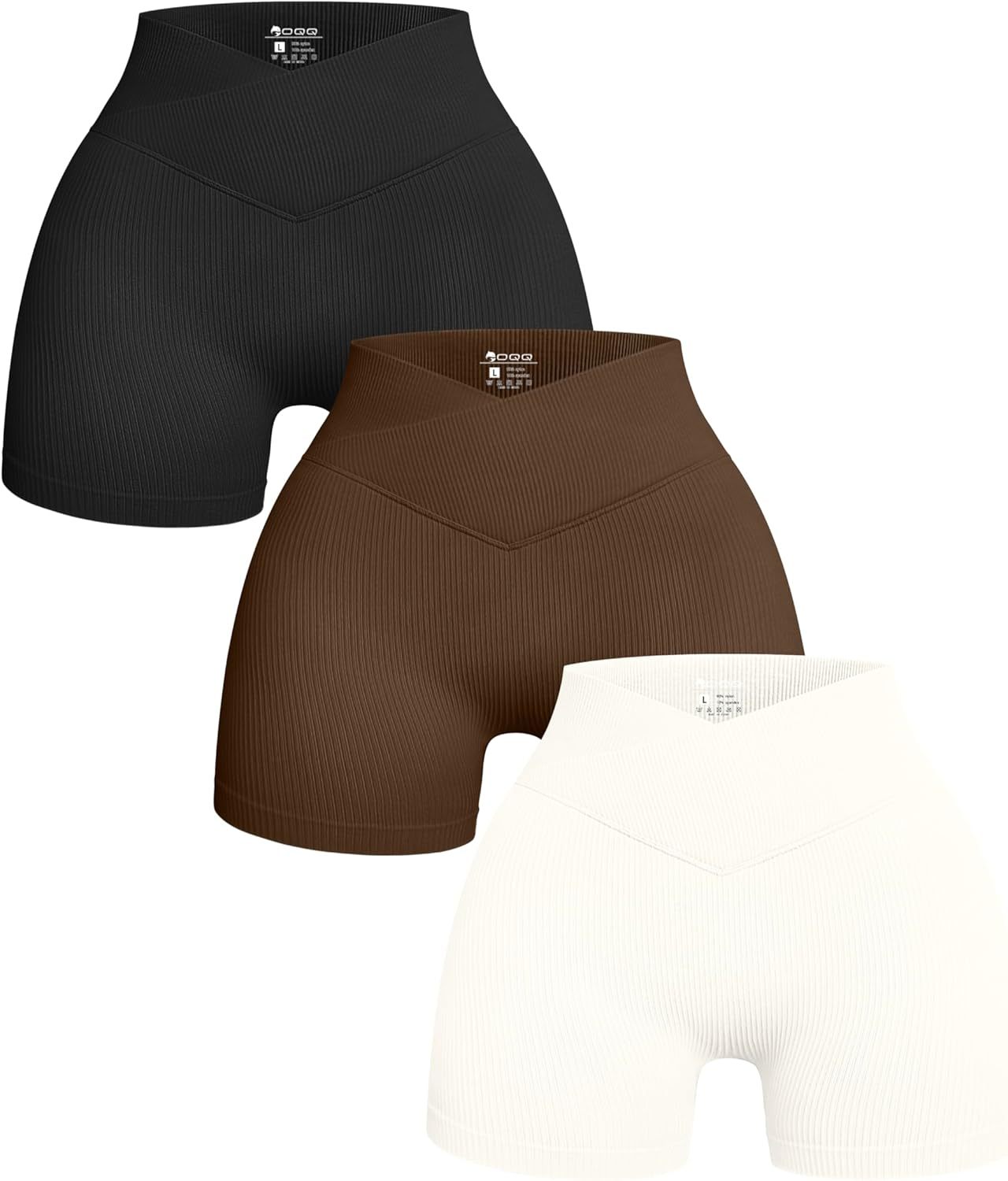 Women's 3 Piece Yoga Shorts Ribbed Seamless Workout High Waist Cross Over Athletic Leggings