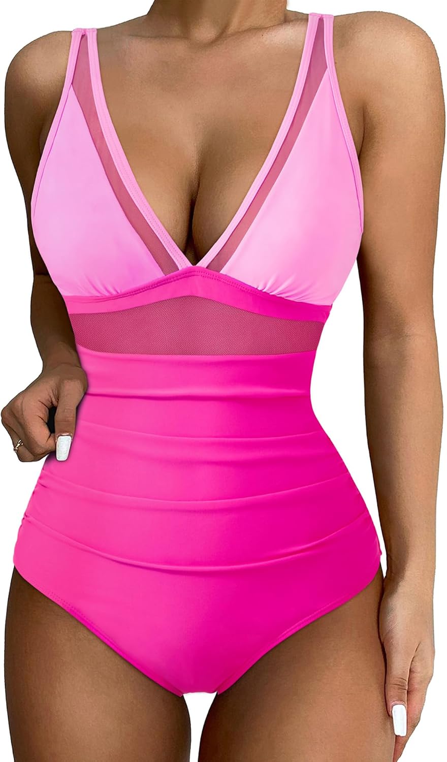 SUUKSESS Women Sexy Mesh Tummy Control Swimsuit Push Up High Waisted Bathing Suit