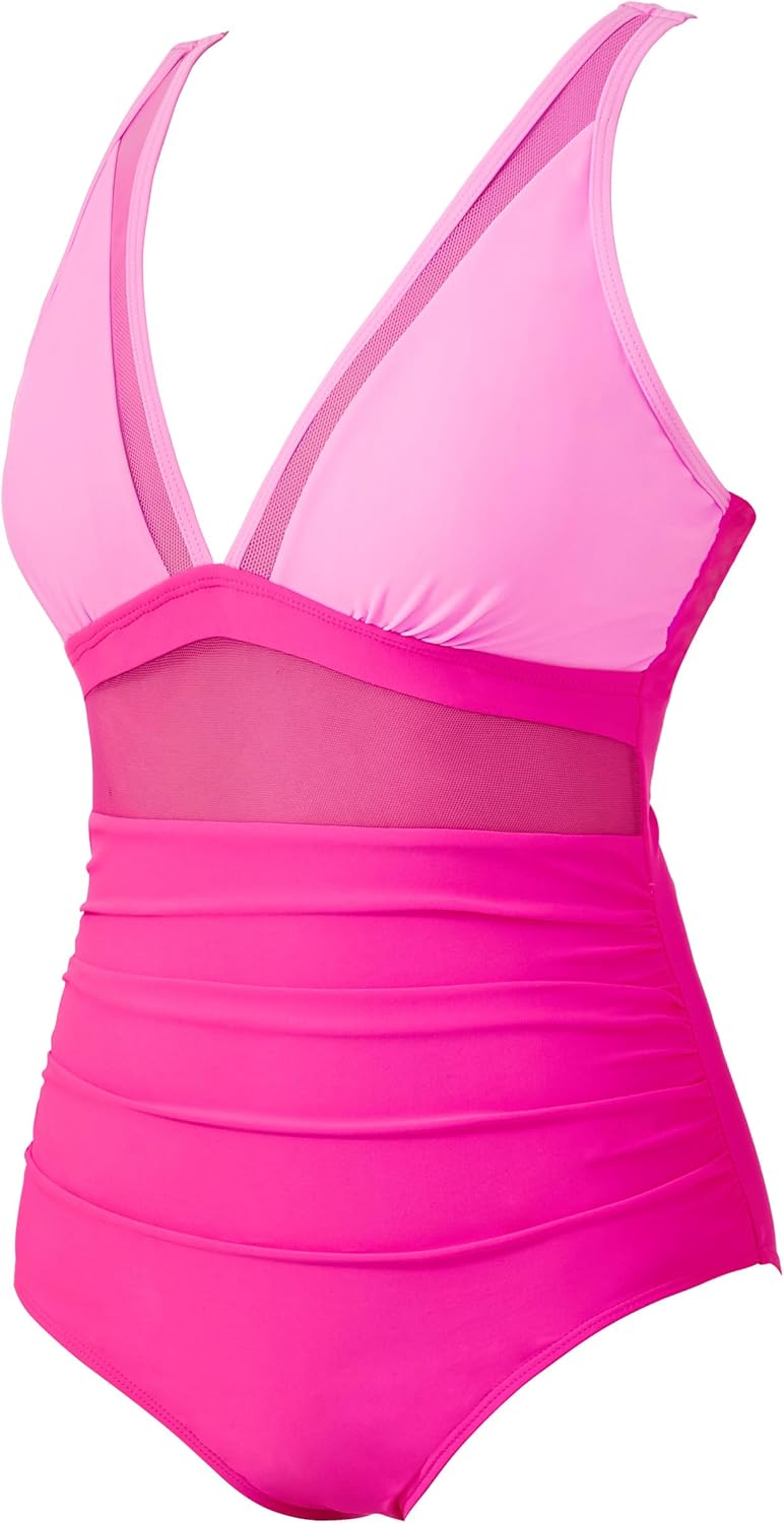 SUUKSESS Women Sexy Mesh Tummy Control Swimsuit Push Up High Waisted Bathing Suit