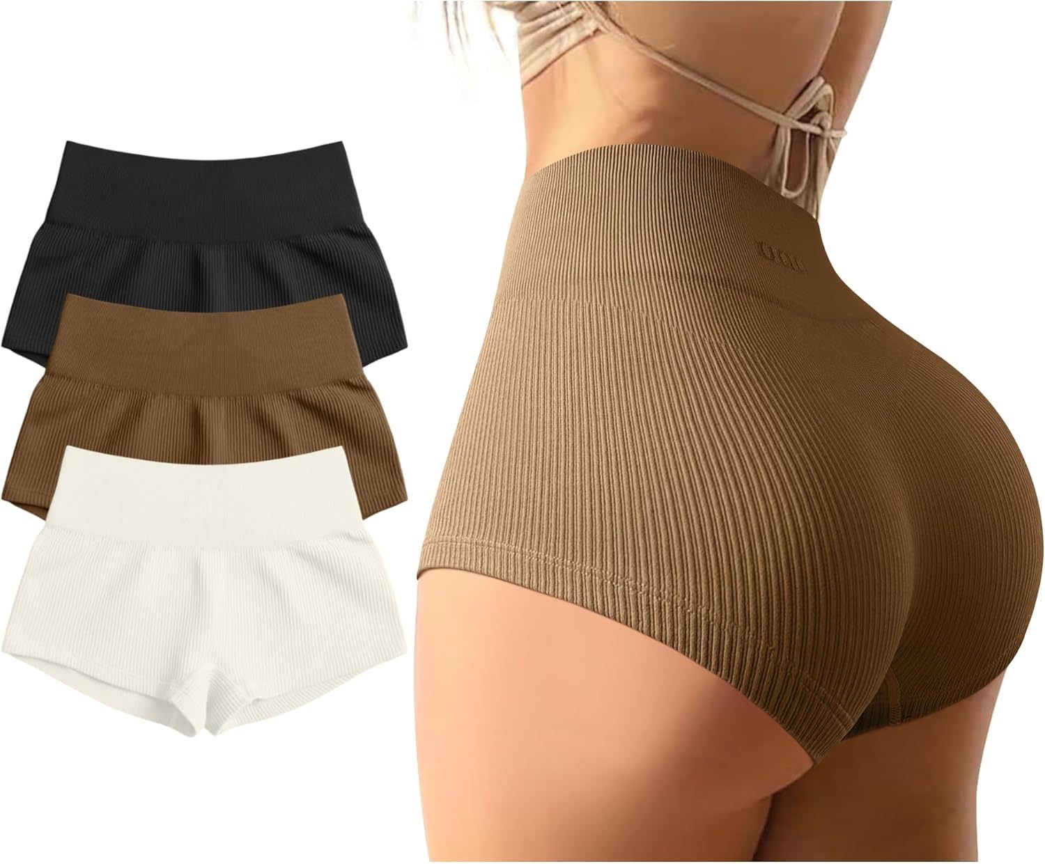 Women 3 Piece Yoga Shorts Sexy High Waist Booty Stretch Workout Exercise Hot Shorts