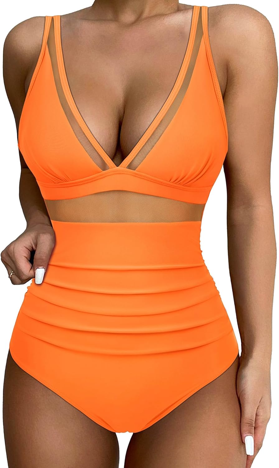 SUUKSESS Women Sexy Mesh Tummy Control Swimsuit Push Up High Waisted Bathing Suit