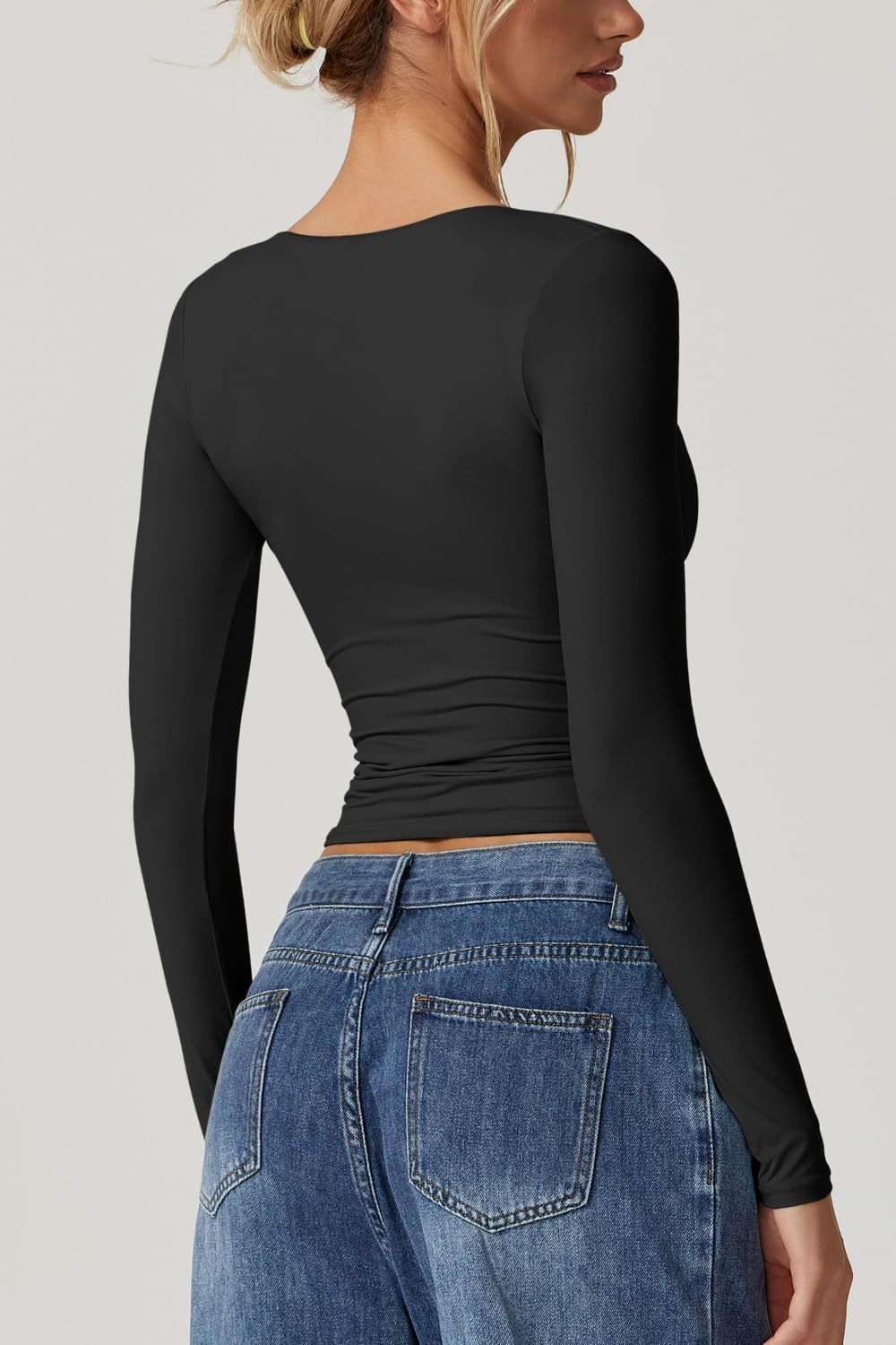 Vibecurve® Women's Long Sleeve Deep V Neck Crop Top Basic Style