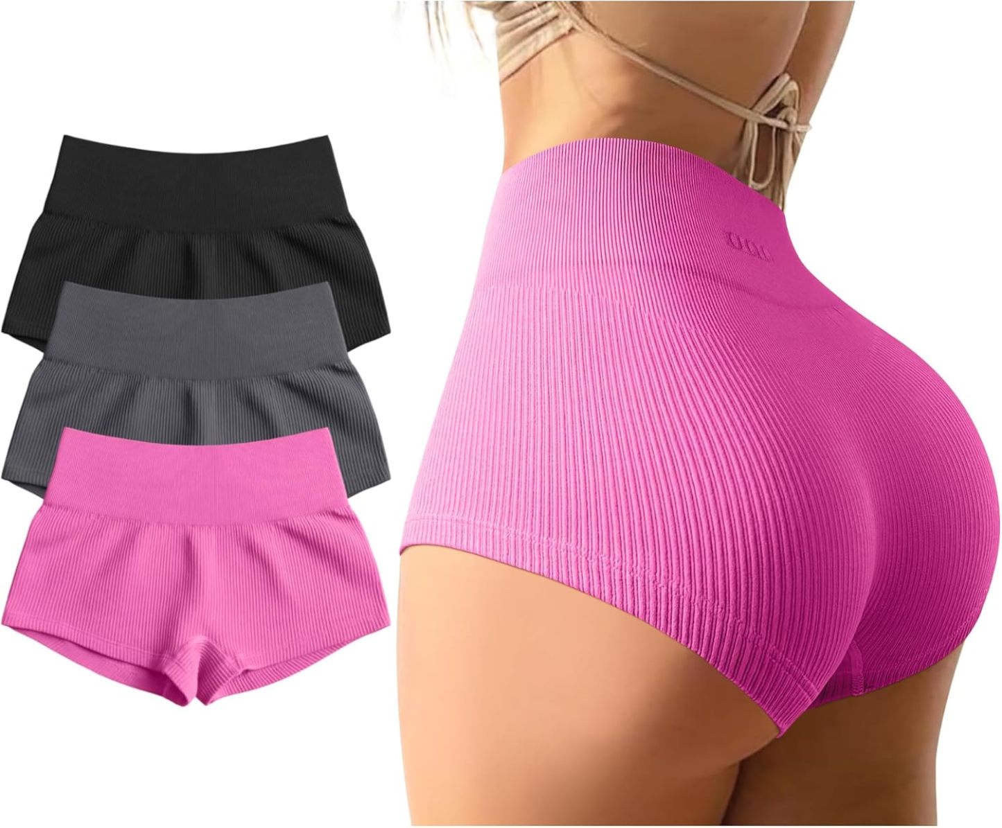 Women 3 Piece Yoga Shorts Sexy High Waist Booty Stretch Workout Exercise Hot Shorts