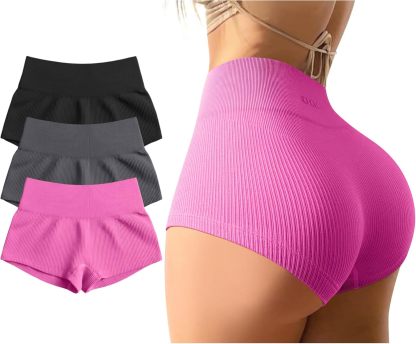 Women 3 Piece Yoga Shorts Sexy High Waist Booty Stretch Workout Exercise Hot Shorts