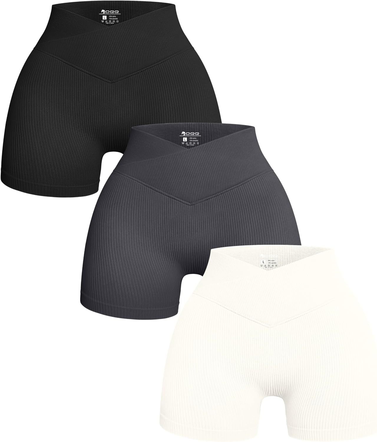 Women's 3 Piece Yoga Shorts Ribbed Seamless Workout High Waist Cross Over Athletic Leggings