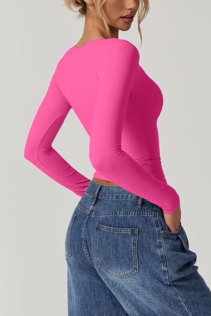 Vibecurve® Women's Long Sleeve Deep V Neck Crop Top Basic Style