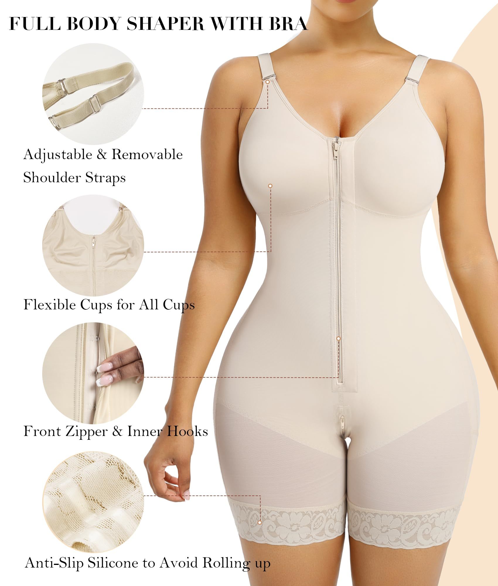 Vibecurve®Fajas Colombianas Postpartum Shapewear for Women Tummy Control Butt Lifter Body Shaper with Zipper Crotch