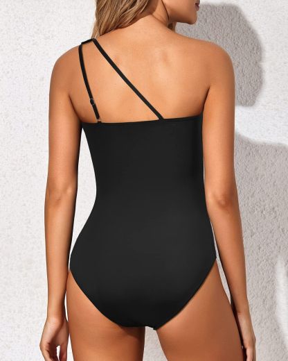 Vibecurve®  One Shoulder One Piece Swimsuit for Women Tummy Control Bathing Suits Modest Full Coverage Keyhole Swimwear
