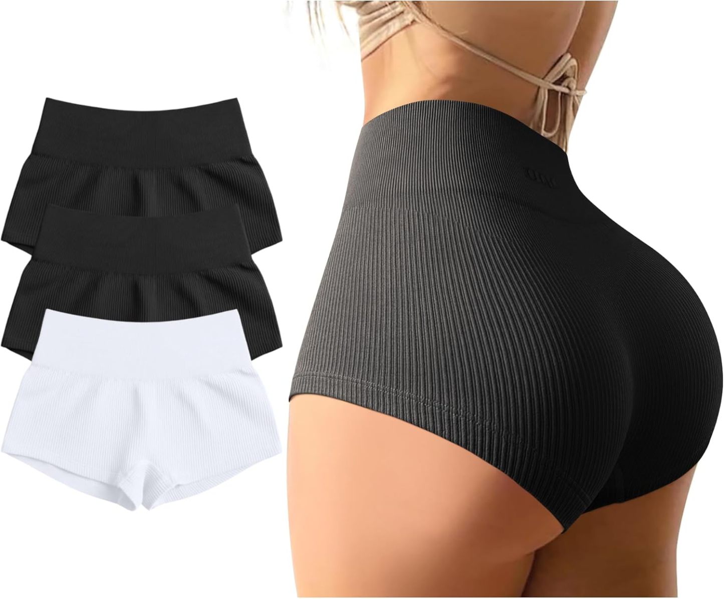 Women 3 Piece Yoga Shorts Sexy High Waist Booty Stretch Workout Exercise Hot Shorts