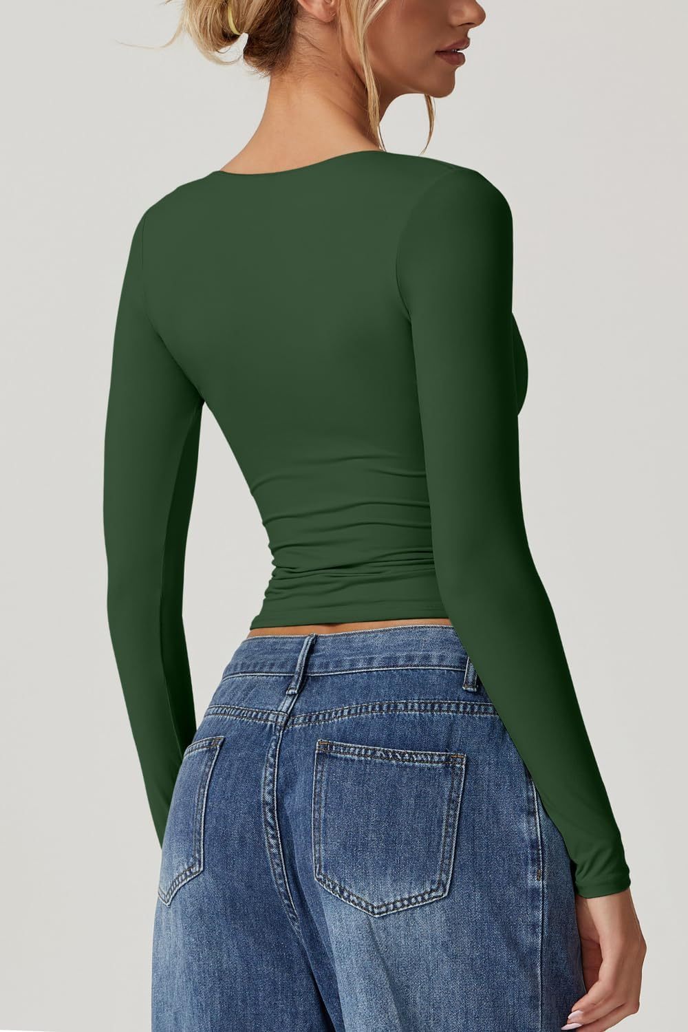 Vibecurve® Women's Long Sleeve Deep V Neck Crop Top Basic Style