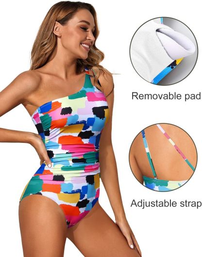 Vibecurve®  One Shoulder One Piece Swimsuit for Women Tummy Control Bathing Suits Modest Full Coverage Keyhole Swimwear
