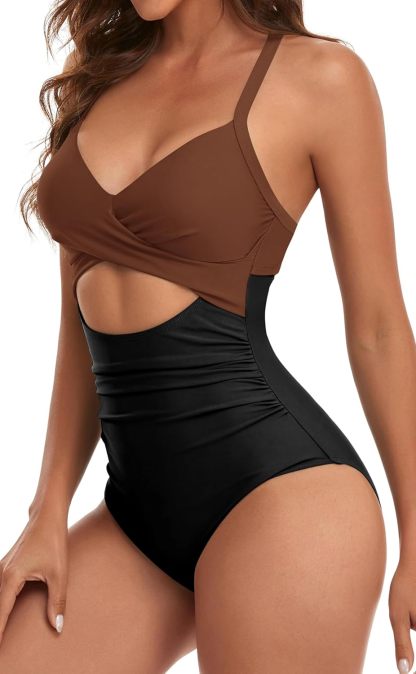Vibecurve® Women's One Piece Swimsuits Tummy Control Cutout High Waisted Bathing Suit Wrap Tie Back 1 Piece Swimsuit