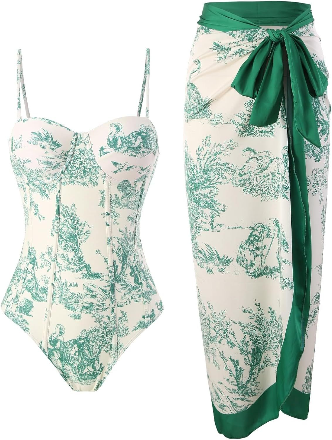 Vibecurve® Pool Party Outfits for Women Swimsuit with Skirt Retro Swimsuit Hawaiian Outfits Beachwear Outfits Bikini Cover Up