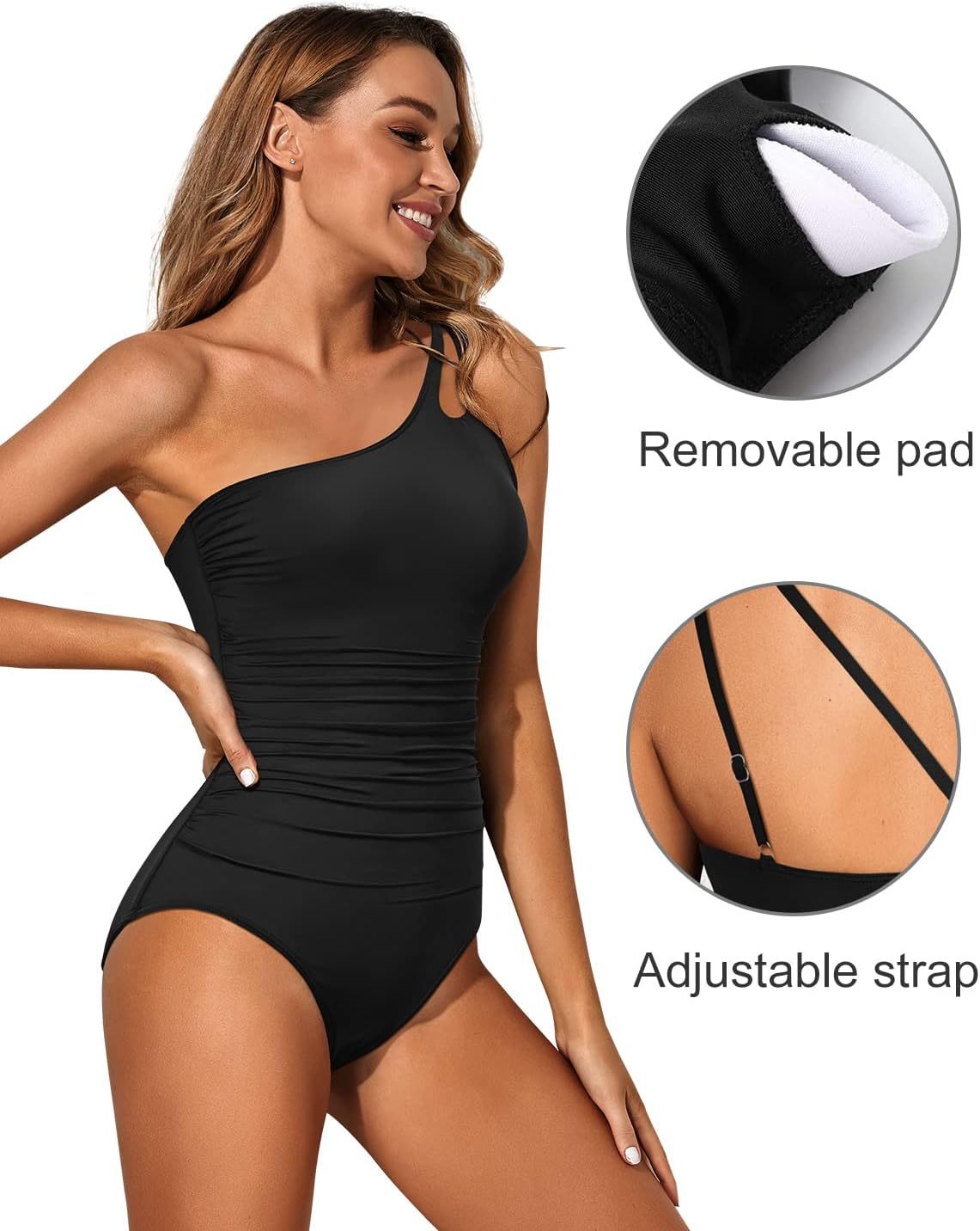 Vibecurve®  One Shoulder One Piece Swimsuit for Women Tummy Control Bathing Suits Modest Full Coverage Keyhole Swimwear