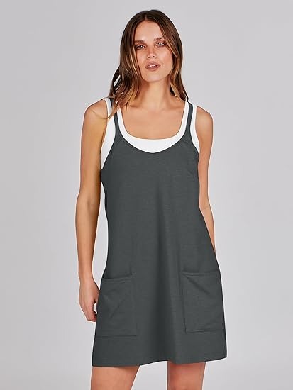 Vibecurve® Women Athletic Dress Summer Tennis Workout Active Sports Mini Romper Dress Built in Shorts Travel Vacation Clothes