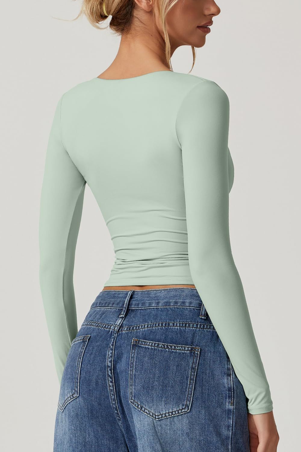 Vibecurve® Women's Long Sleeve Deep V Neck Crop Top Basic Style