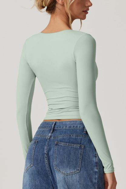 Vibecurve® Women's Long Sleeve Deep V Neck Crop Top Basic Style