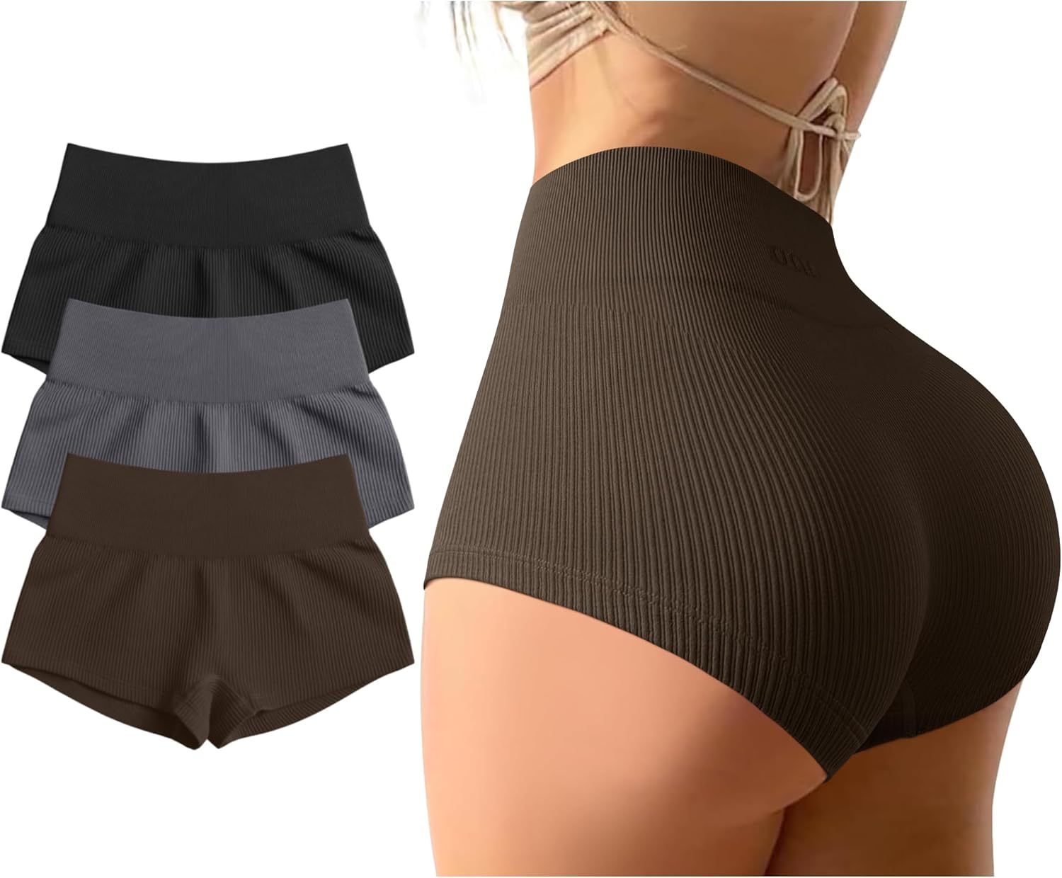 Women 3 Piece Yoga Shorts Sexy High Waist Booty Stretch Workout Exercise Hot Shorts