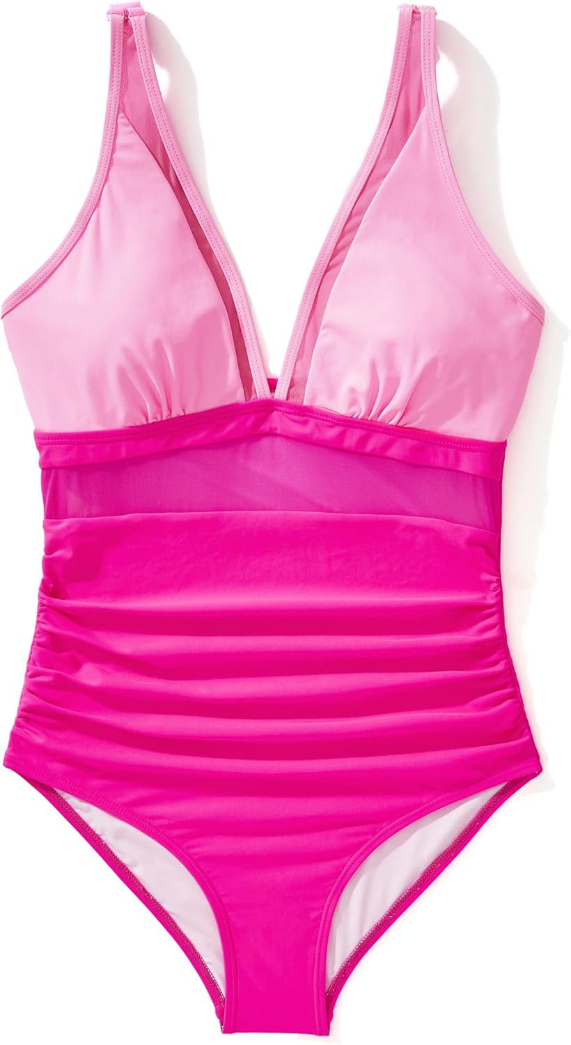SUUKSESS Women Sexy Mesh Tummy Control Swimsuit Push Up High Waisted Bathing Suit