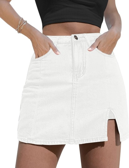 Vibecurve®Shorts Skirts for Women Denim Mini Skirt Side Slit with High Waisted Jean Shorts Stretchy