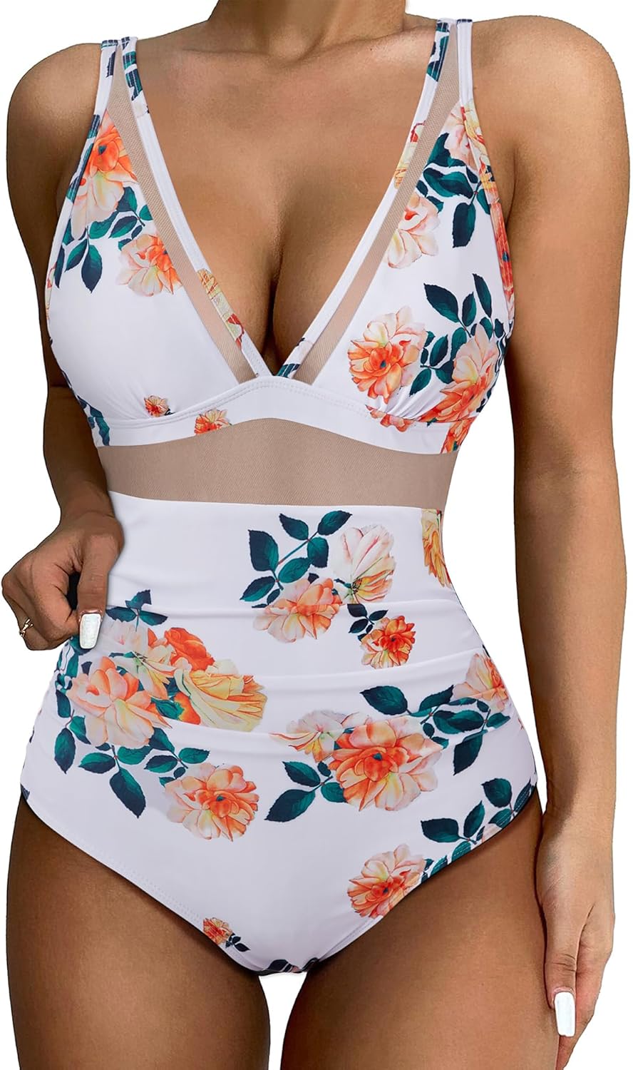 SUUKSESS Women Sexy Mesh Tummy Control Swimsuit Push Up High Waisted Bathing Suit