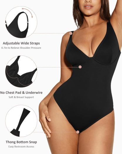 Vibecurve® Shapewear Bodysuit Tummy Control Slim Body Shaper Deep V Neck Thong Body Suits for Women