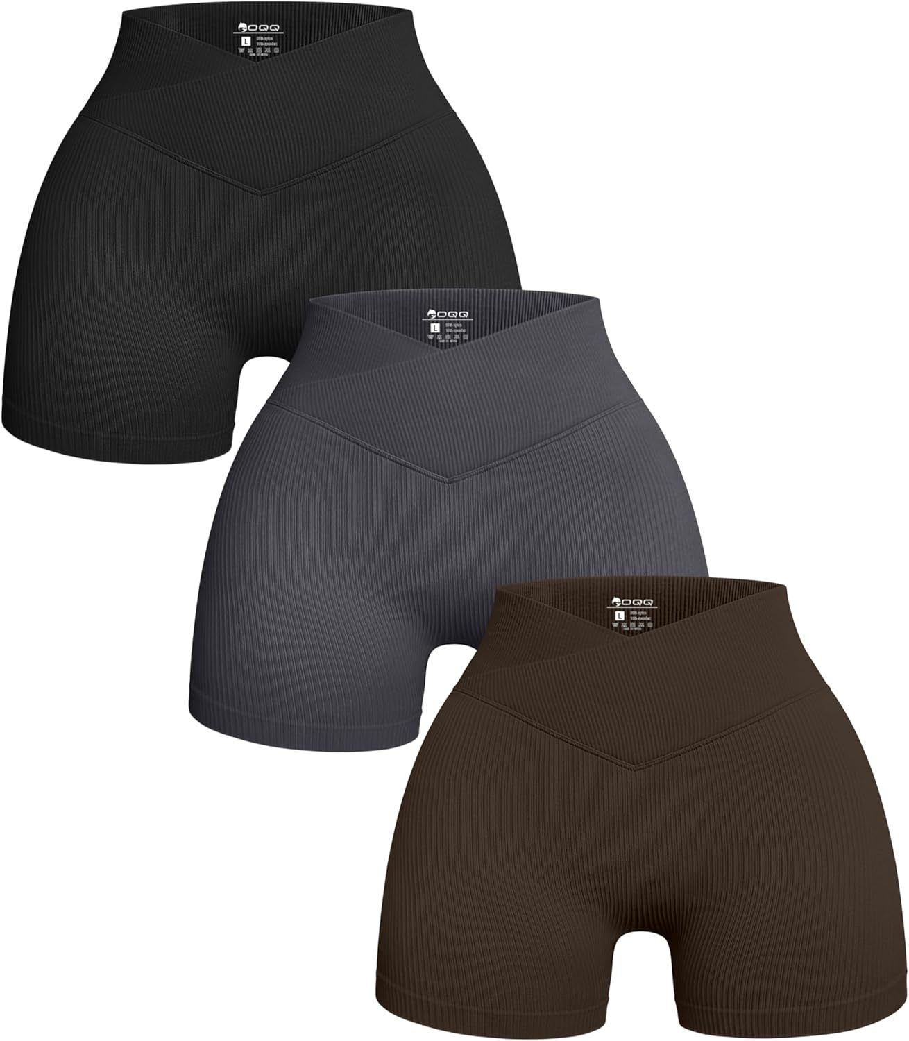 Women's 3 Piece Yoga Shorts Ribbed Seamless Workout High Waist Cross Over Athletic Leggings