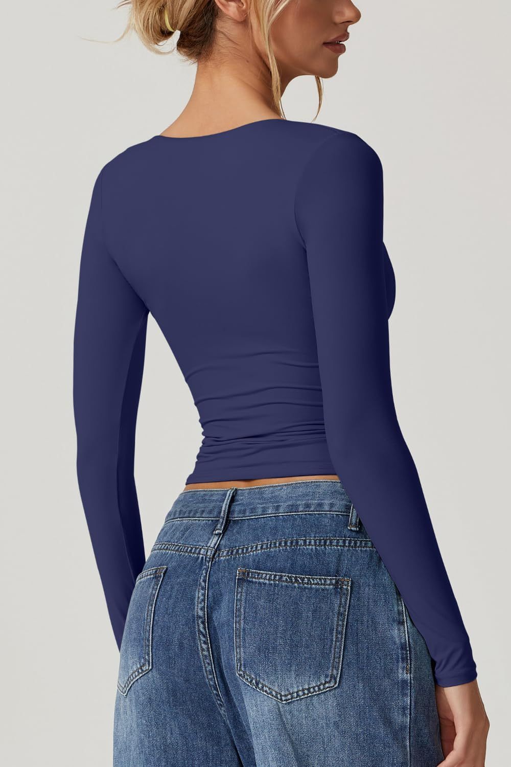 Vibecurve® Women's Long Sleeve Deep V Neck Crop Top Basic Style