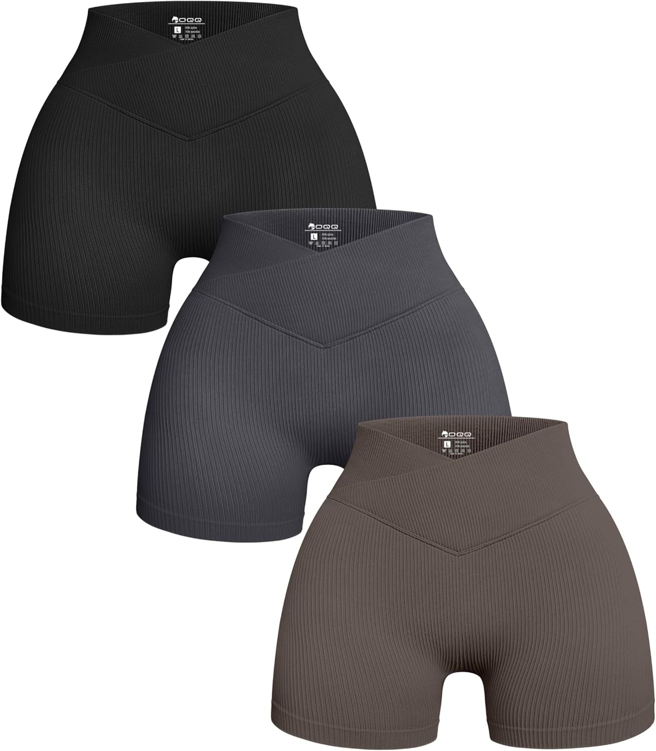 Women's 3 Piece Yoga Shorts Ribbed Seamless Workout High Waist Cross Over Athletic Leggings