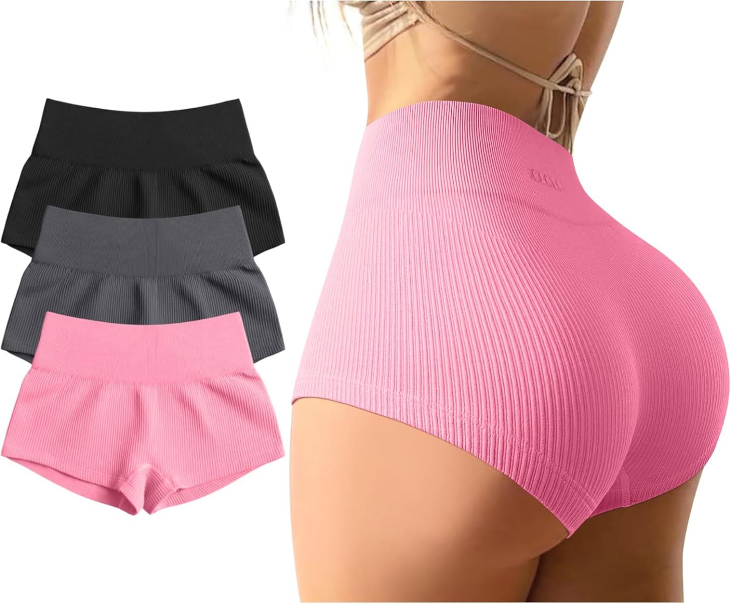 Women 3 Piece Yoga Shorts Sexy High Waist Booty Stretch Workout Exercise Hot Shorts