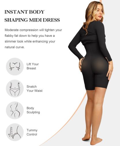Vibecurve® Built-In Shapewear Square Neck Long Sleeve Dress